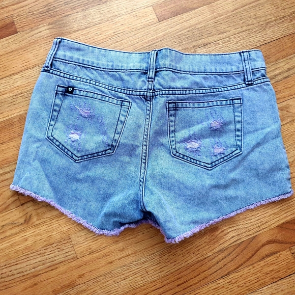 Blackheart Blue and Purple Ripped Jean Shorts 5 - Picture 2 of 5